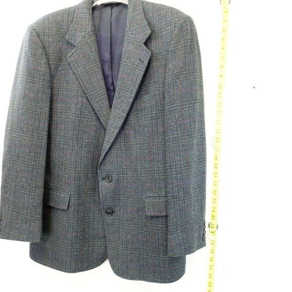 WOOLRICH Plaid Suit 42 Large Mens Wool Black Tweed Blazer Coat Notched Collar - Picture 6 of 12